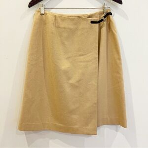 Vintage Cashmere Wool Blend Wrap Skirt Womens 10 Tan Camel Knee Length Neutral